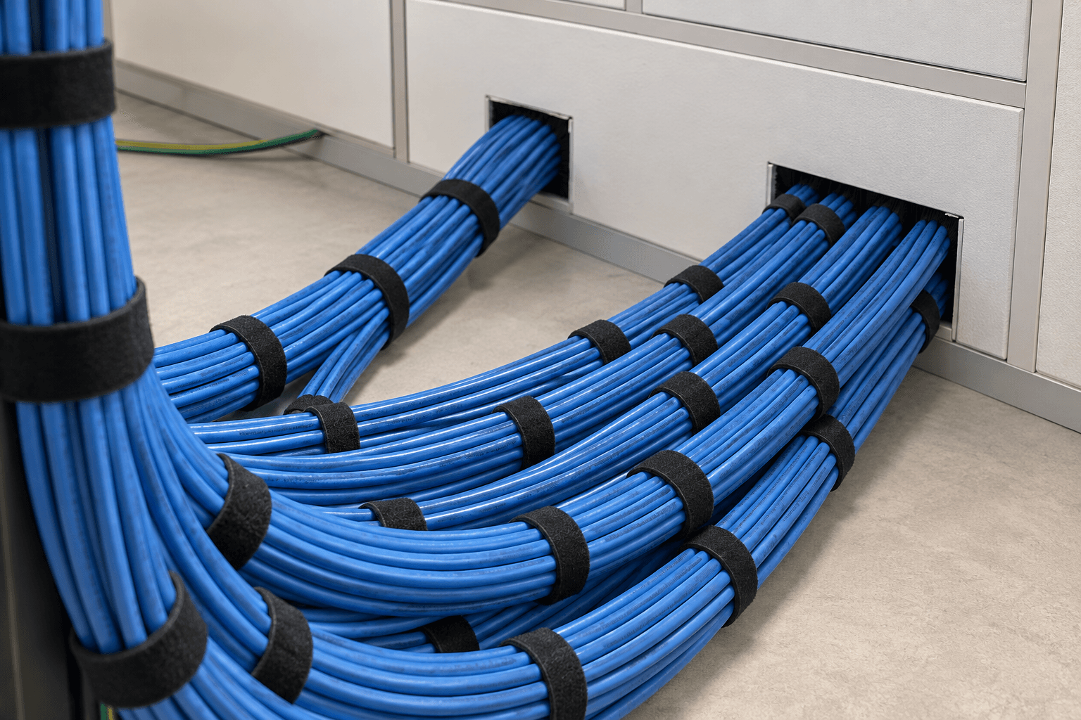 Representative generated scene of organized blue cable bundles and service loops