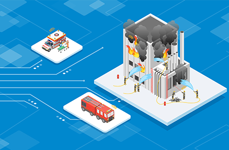 Infographic of building on fire and emergency response